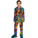 Graffiti Characters Seamless Pattern Kids  Long Sleeve Velvet Pajamas Set View1