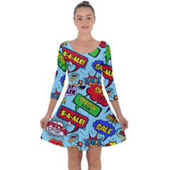 Comic Bubbles Seamless Pattern Quarter Sleeve Skater Dress by Pakemis