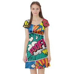 Comic Colorful Seamless Pattern Short Sleeve Skater Dress by Pakemis