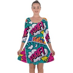 Comic Colorful Seamless Pattern Quarter Sleeve Skater Dress by Pakemis