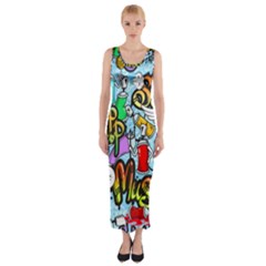 Graffiti Characters Seamless Patterns Fitted Maxi Dress by Pakemis