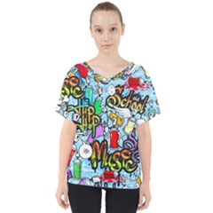 Graffiti Characters Seamless Patterns V-neck Dolman Drape Top by Pakemis