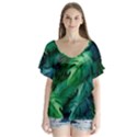 Tropical Green Leaves Background V-Neck Flutter Sleeve Top View1