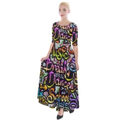 Graffiti Word Seamless Pattern Half Sleeves Maxi Dress by Pakemis