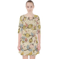 Seamless Pattern With Flower Bird Quarter Sleeve Pocket Dress by Pakemis