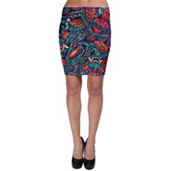 Vintage Tattoos Colorful Seamless Pattern Bodycon Skirt by Pakemis