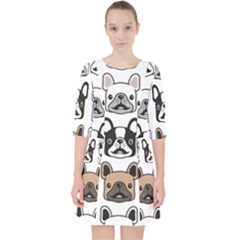 Dog French Bulldog Seamless Pattern Face Head Quarter Sleeve Pocket Dress by Pakemis