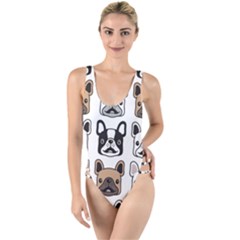 Dog French Bulldog Seamless Pattern Face Head High Leg Strappy Swimsuit by Pakemis