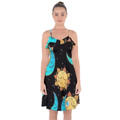 Seamless Pattern With Sun Moon Children Ruffle Detail Chiffon Dress by Pakemis