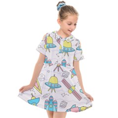 Cute-seamless-pattern-with-space Kids  Short Sleeve Shirt Dress by Pakemis