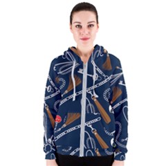 Chains-seamless-pattern Women s Zipper Hoodie by Pakemis