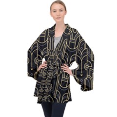 Art-deco-geometric-abstract-pattern-vector Long Sleeve Velvet Kimono  by Pakemis