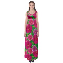 Background-cute-flowers-fuchsia-with-leaves Empire Waist Maxi Dress by Pakemis