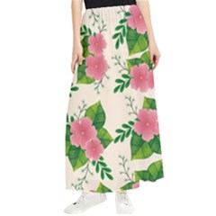 Cute-pink-flowers-with-leaves-pattern Maxi Chiffon Skirt by Pakemis