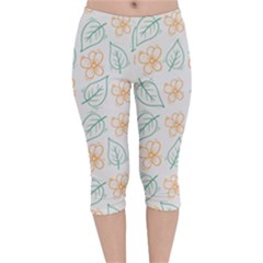 Hand-drawn-cute-flowers-with-leaves-pattern Velvet Capri Leggings  by Pakemis