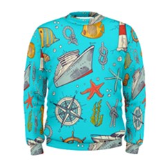 Colored-sketched-sea-elements-pattern-background-sea-life-animals-illustration Men s Sweatshirt by Pakemis