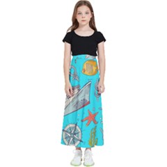 Colored-sketched-sea-elements-pattern-background-sea-life-animals-illustration Kids  Flared Maxi Skirt by Pakemis