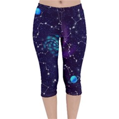 Realistic-night-sky-poster-with-constellations Velvet Capri Leggings  by Pakemis