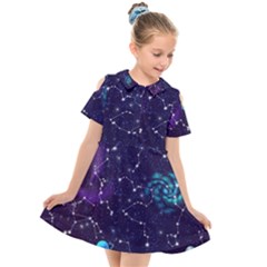 Realistic-night-sky-poster-with-constellations Kids  Short Sleeve Shirt Dress by Pakemis