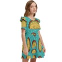 Taco-drawing-background-mexican-fast-food-pattern Kids  Frilly Sleeves Pocket Dress View2