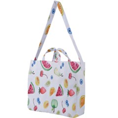 Fruit Summer Vitamin Watercolor Square Shoulder Tote Bag by artworkshop