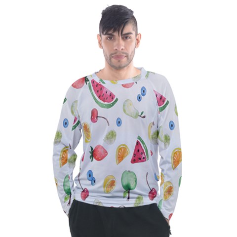 Fruit Summer Vitamin Watercolor Men s Long Sleeve Raglan Tee by artworkshop