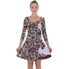 Peacock Graceful Bird Animal Quarter Sleeve Skater Dress by artworkshop