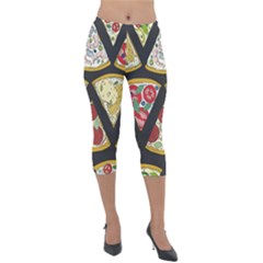 Vector-seamless-pattern-with-italian-pizza-top-view Lightweight Velour Capri Leggings  by Pakemis