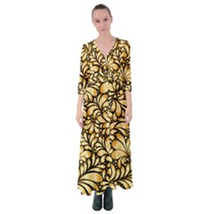 Damask-teardrop-gold-ornament-seamless-pattern Button Up Maxi Dress by Pakemis