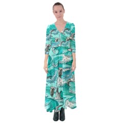 Sea-waves-seamless-pattern Button Up Maxi Dress by Pakemis