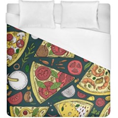 Vector-seamless-pizza-slice-pattern-hand-drawn-pizza-illustration-great-pizzeria-menu-background Duvet Cover (king Size) by Pakemis