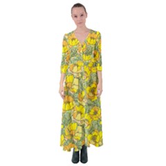 Seamless-pattern-with-graphic-spring-flowers Button Up Maxi Dress by Pakemis