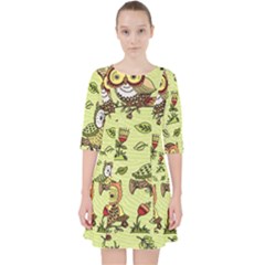 Seamless-pattern-with-flowers-owls Quarter Sleeve Pocket Dress by Pakemis