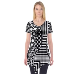 Black And White Short Sleeve Tunic  by gasi