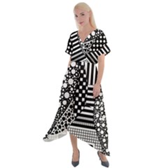 Black And White Cross Front Sharkbite Hem Maxi Dress by gasi