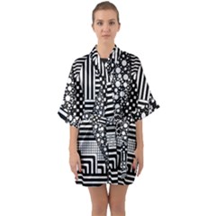 Black And White Half Sleeve Satin Kimono  by gasi