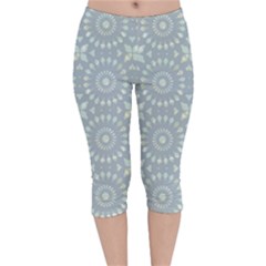 Kaleidoscope Duck Egg Velvet Capri Leggings  by Mazipoodles