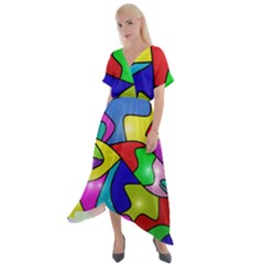 Colorful Abstract Art Cross Front Sharkbite Hem Maxi Dress by gasi