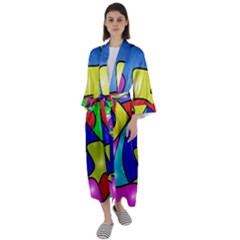 Colorful Abstract Art Maxi Satin Kimono by gasi