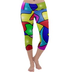 Colorful Abstract Art Capri Yoga Leggings by gasi