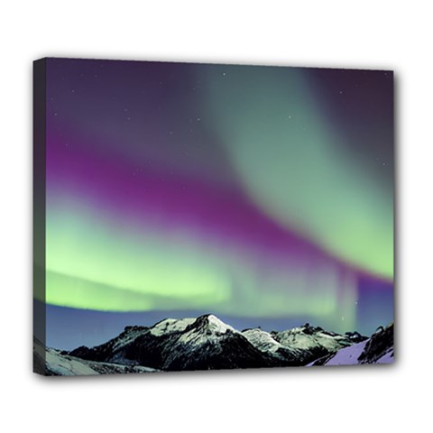 Aurora Stars Sky Mountains Snow Aurora Borealis Deluxe Canvas 24  X 20  (stretched) by Uceng