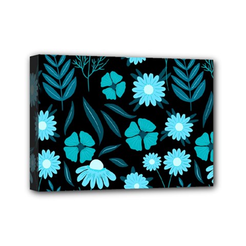 Flower Nature Blue Black Art Pattern Floral Mini Canvas 7  X 5  (stretched) by Uceng