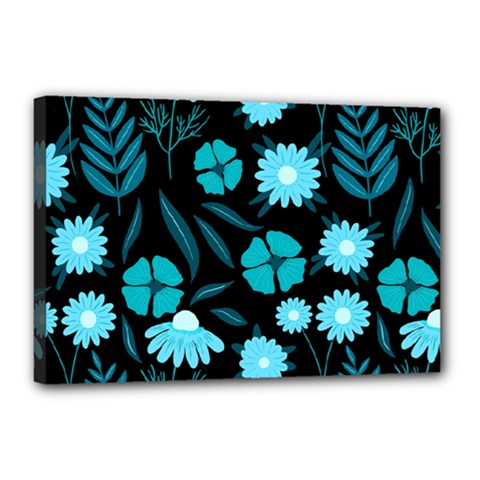 Flower Nature Blue Black Art Pattern Floral Canvas 18  X 12  (stretched) by Uceng