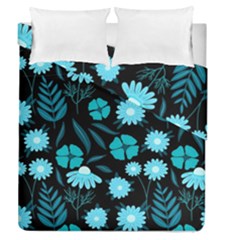 Flower Nature Blue Black Art Pattern Floral Duvet Cover Double Side (queen Size) by Uceng