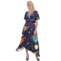 Space Galaxy Planet Universe Stars Night Fantasy Cross Front Sharkbite Hem Maxi Dress by Uceng