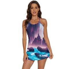 Urban City Cyberpunk River Cyber Tech Future 2-in-1 Flare Activity Dress by Uceng