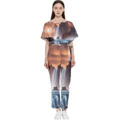 Water Waterfall Nature River Lake Planet Fantasy Batwing Lightweight Chiffon Jumpsuit by Uceng