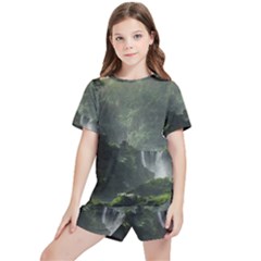 Waterfall River Fantasy Dream Planet Matte Kids  Tee And Sports Shorts Set by Uceng