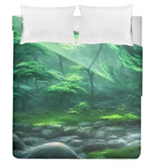 River Forest Woods Nature Rocks Japan Fantasy Duvet Cover Double Side (queen Size) by Uceng