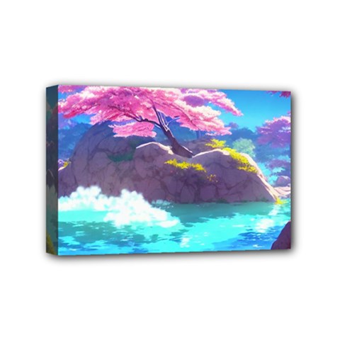 Fantasy Japan Mountains Cherry Blossoms Nature Mini Canvas 6  X 4  (stretched) by Uceng